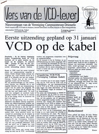 Voorpagina Vers van de VCD-lever van december 1989